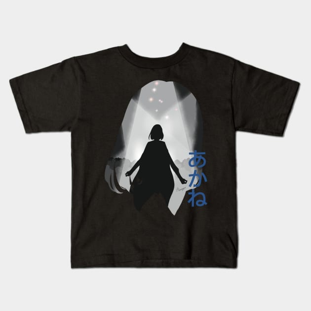 Oshi no Ko or My Star Idol's Child Anime and Manga Characters Akane Kurokawa the Genius Actress Awesome Silhouette Figure on the Lalalie Stage featured with Cool Blue Akane Japanese Lettering Kids T-Shirt by Animangapoi